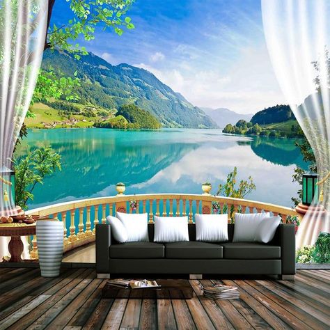 Custom Wallpaper Mural Balcony Window View (㎡) #windowview #walltreatments #wallpaper #bedroomideas Custom Photo Wallpaper, 3d Wallpaper Mural, Balcony Window, Forest Scenery, 3d Wall Murals, Room Photo, Photo Mural, Tapestry Art, Window View