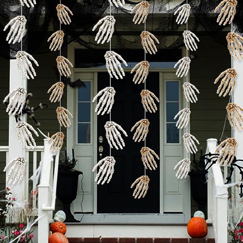 PRICES MAY VARY. VALUABLE PACKAGE: 6 pcs hanging Skeleton Hands, Enhance your Halloween decorations with our Halloween Decorating Kit, The perfect atmosphere for a scary celebration. SPOOKY ATMOSPHERE: This halloween hanging Skeleton Hands is a perfect home decor for the halloween party! exclusively designed to allow you to create a distinctive and personalized Halloween display. Hang them on walls, windows, doors or ceilings to transform any space into a creepy wonderland for a memorable Hallow Horror Decorations, Horror Themed Party, Hanging Skeleton, Skeleton Finger, Halloween Hanging Decorations, Halloween Skeleton Hand, Halloween Skeleton Decorations, Haunted House Decorations, Casa Halloween