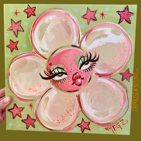 Hello Kitty Oil Painting, Cute Pink Paintings, Cool Paintings Ideas, Draw Sea Animals, Painting With Acrylic Paint, Draw Sea, Painted Bedroom, Birthday Painting, Arte Indie