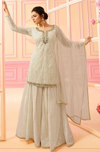 Fancy Salwar Kameez Pakistani White Sharara, Orang India, Yellow Wedding Dress, Sharara Designs, Kameez Designs, Gaun Fashion, Choli Designs, Sharara Suit, Salwar Kamiz