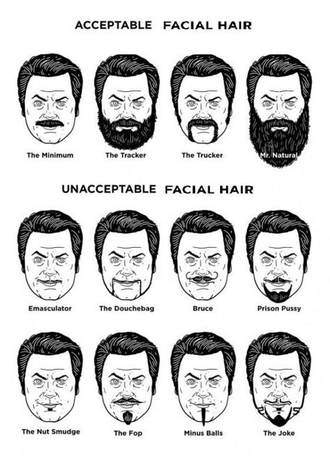 Guide To Acceptable Facial Hair. Re pinned from Gentlemens Republic Barbersalon & Lounge Facial Hair Styles, Hair Styles For Men, Black Haircut Styles, Hair Chart, Guys Grooming, Haircut Names For Men, Nick Offerman, Beard Humor, Hairstyle Names