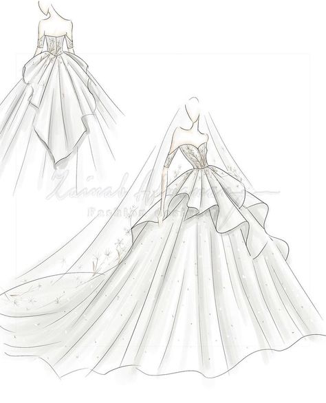 Wedding Gowns Drawing, Sketches Of Wedding Dresses, Ballgown Sketch Dress Designs, Wedding Dress Art Drawing, Drawing Wedding Dresses, Gown Drawing Sketches Dress Designs, Wedding Dress Drawing Reference, Wedding Gown Sketches Design, Wedding Dresses Sketches