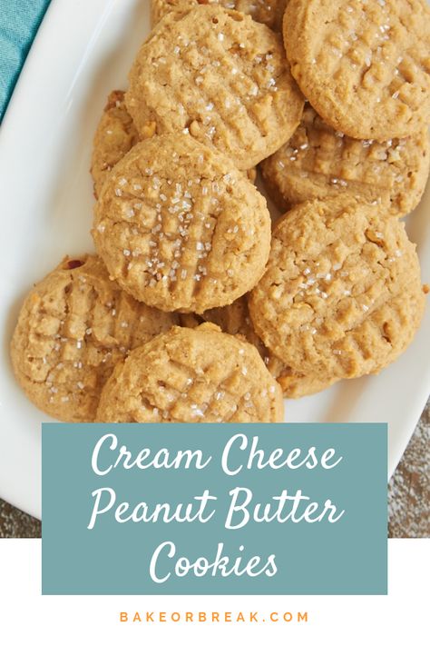 Cream cheese adds a lovely flavor and texture to these irresistible Cream Cheese Peanut Butter Cookies! - Bake or Break #cookies #peanutbutter #creamcheese ~ https://bakeorbreak.com Cream Cheese Peanut Butter, Peanut Butter Cream, Cheese Cookies, Cream Cheese Cookies, Healthy Food Facts, Peanut Butter Cookie Recipe, Cream Cheese Recipes, Tea Cakes, Food Cakes