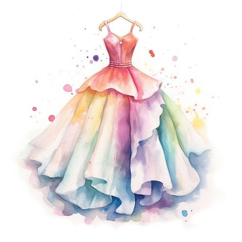 Dress Watercolor Painting, Watercolour Dress Painting, Dresses Painting Fashion, Designer Dresses Drawing Sketch Gown, Fashion Art Painting Dresses, Dress Painting Ideas, Watercolor Dress Painting, Dress Painting Designs, Summer Dress Illustration