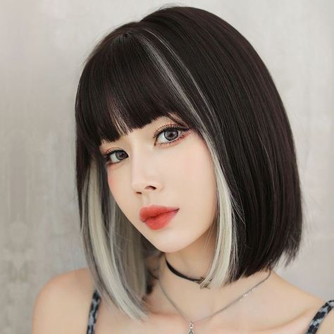 Korean Short Hair, Short Straight Hair, Short Bob Wigs, Full Wigs, Crown Hairstyles, Wigs With Bangs, Bob Wigs, White Hair, Trendy Hairstyles