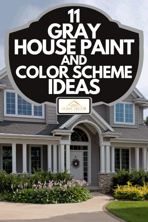 Outside Grey House Paint Colors, Luxury House Colors Exterior, Grey Exterior Color Schemes, Shades Of Gray Exterior House Paint, Light Gray Cottage Exterior, Exterior House Colors Gray White Trim, Paint Colors For Outside Of House Ideas, Exterior House Colors Behr Paint, Brick Houses Painted Gray