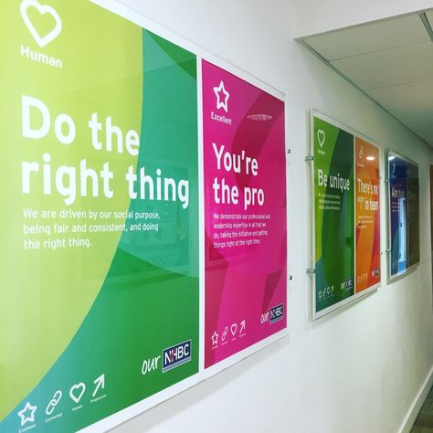 How to refresh a company’s values | All Things IC Office Wall Poster Design, Core Values Wall Art, Office Values Wall, Core Values Design, Office Poster Design, Interactive Wall Design, Company Culture Wall, Core Values Poster, Values Poster