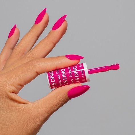 Daisy Nail Designs, INC. on Instagram: "Don’t forget to pack this deep and rich cool toned pink- your passport to a ‘Tropicana Daze’ 💕 #DND815 is the perfect neon pink for all of your summer activities 👙🌴" Dnd Nail Polish, Band Nails, Dnd Gel Polish, Gel Lacquer, Gel Polish Colors, Thrill Ride, Dipped Nails, Opi Nails, Nail Polish Colors