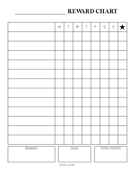 Teach your kids organization and responsibility with these free reward chart printable pdf sheets that come with two different versions! Bored Printable, Blank Chore Chart Printables Free, Printable Organization Sheets, Reward Chart Printable Free, Chore Tracker, Diy Reward Chart For Kids, Free Reward Chart, Free Printable Chore Charts For Kids, Rewards Chart