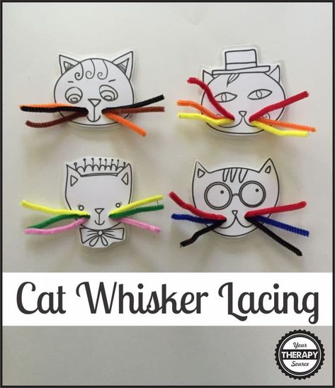 Facebook Twitter Pinterest If you need to work on fine motor skills I found the cutest printable and activity. Just print out the free download, cut out the kitty’s, laminate and hole punch to indicate where to lace the pipe cleaners. Toss some pipe cleaners cut in half inside the busy bag and it isRead More Pets Preschool Theme, Preschool Fine Motor, Cat Activity, Art Therapy Activities, Cat Whiskers, Preschool Theme, Free Cats, Cat Crafts, Fine Motor Activities