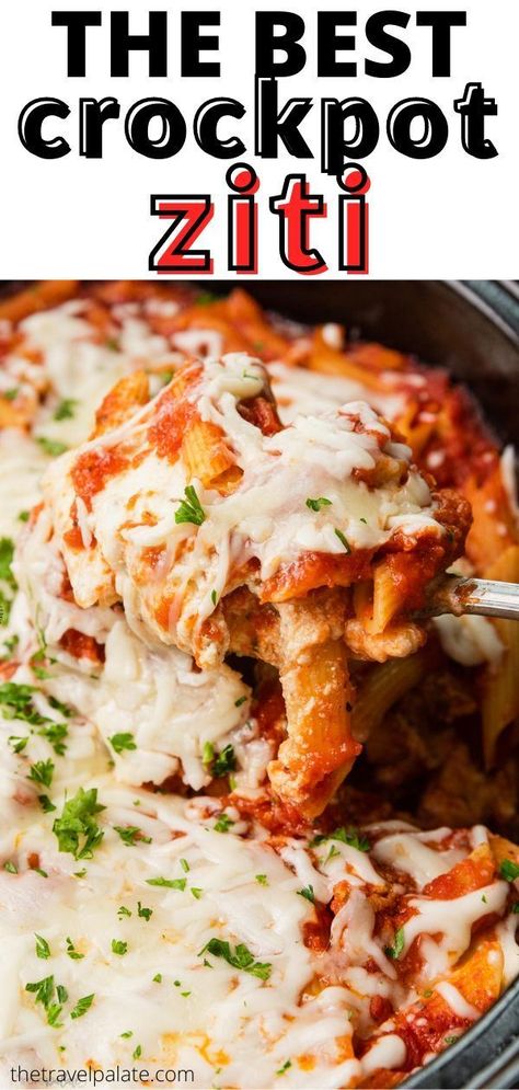 Baked Ziti Crockpot, Slow Cooker Ziti, Crock Pot Ziti, Red Pasta Sauce, Slow Cooker Baked Ziti, Baked Ziti With Ricotta, Slow Cooker Pasta Recipes, Red Pasta, Crockpot Pasta Recipes