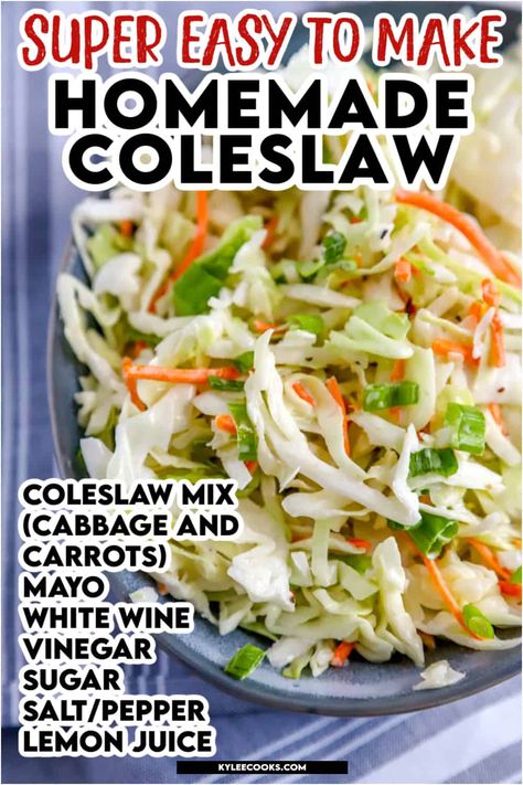 Basic ingredients make this Homemade Coleslaw Recipe a cinch to make! With a Creamy Coleslaw Dressing, this side will be a welcome addition to any table. Homemade Coleslaw Recipe, Easy Coleslaw Recipe, Homemade Coleslaw Dressing, Creamy Coleslaw Dressing, Summer Entertaining Recipes, Coleslaw Dressing Recipe, Easy Coleslaw, Coleslaw Recipe Easy, Coleslaw Dressing