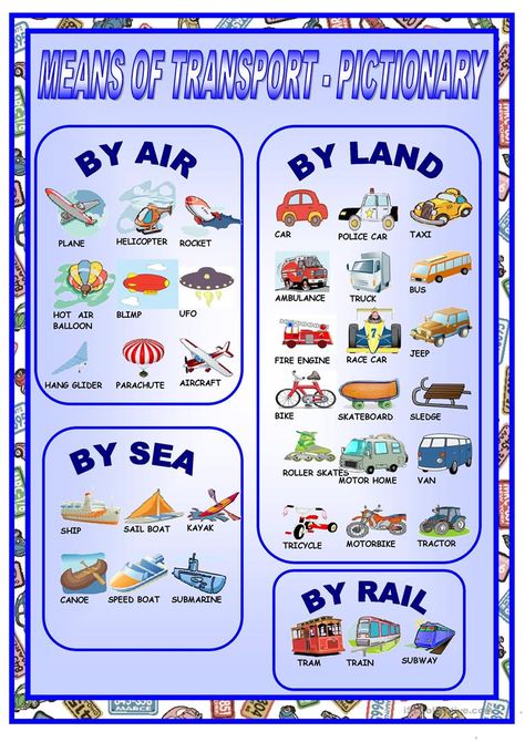 MEANS OF TRANSPORT - PICTIONARY - English ESL Worksheets for distance learning and physical classrooms Means Of Transport, Transportation Activities, Transportation Preschool, Transportation Theme, English Vocab, English Classroom, English Activities, English Tips, Vocabulary Worksheets