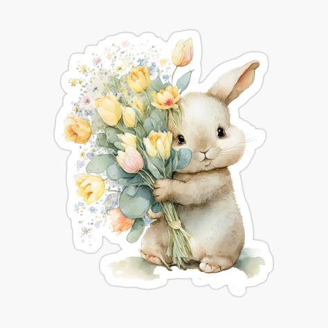 Get my art printed on awesome products. Support me at Redbubble #RBandME: https://www.redbubble.com/i/sticker/Cute-Watercolor-Bunny-Rabbit-by-Juliascutecornr/142276891.EJUG5?asc=u Rabbit Coquette, Easter Magic, Rabbit Sticker, Bunny Stickers, Stickers Watercolor, Rabbit Drawing, Watercolor Cute, Easter Stickers, Cute Watercolor