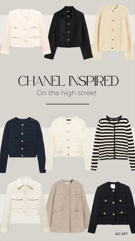 striped cardigan with jewel … curated on LTK Chanel Inspired Casual Outfits, Chanel Capsule Wardrobe, Chanel Best Looks, Chanel Style Cardigan, Fall 2024 Cardigan, Chanel Formal Outfit, Chanel Inspired Outfit Casual, Classy Jackets For Women, Chanel Style Cardigan Outfit