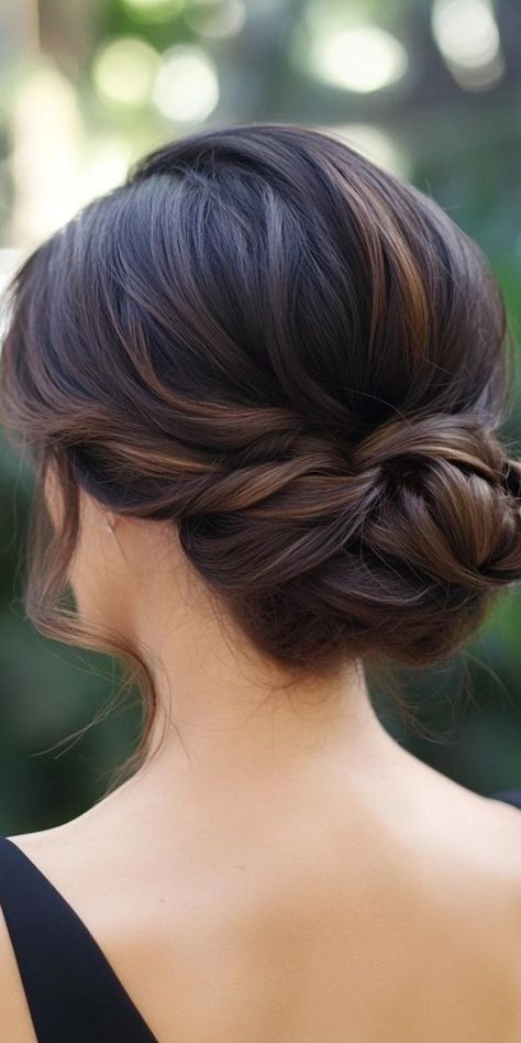 Looking for an easy updo for shoulder-length hair? Try this low bun with face-framing strands. It�s a simple style that adds a touch of elegance to your look without being too fussy. Perfect for any occasion, from a casual day out to a formal event. Bridesmaid Updo Shoulder Length Hair, Wedding Hair Shoulder Length Updo, Bridal Hair Updo Brown Hair, Bridal Hairstyles Updo Elegant, Up Dos For Shoulder Length Hair, Formal Updos For Medium Length Hair Wedding, Formal Low Bun Hairstyles, Simple Low Bun Wedding Hair, Black Tie Updo