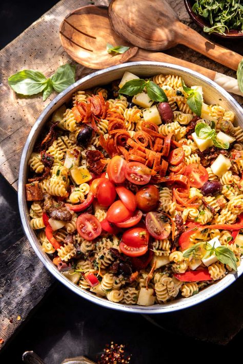 Italian Chop Pasta Salad | halfbakedharvest.com Honey Mustard Pretzels, Sundried Tomato Pasta, Chicken Ranch Pasta, Italian Chopped Salad, Bacon Salad, Greek Cooking, Pasta Salad Italian, Chicken Pasta Salad, Italian Salad