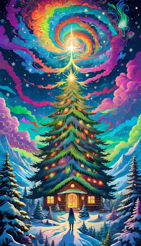 Natal, Nerdy Christmas, Trippy Aesthetic, Witch Wallpaper, Colourful Wallpaper, Christmas Memes, Christmas Wallpaper Backgrounds, Tree Magic, Christmas Scenery