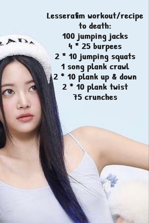 Ok but remember to only do this for yourself if u do this for someone else just nah dont! #eunchae #lesserafim #workout Lesserafim Workout, Workout Easy, Eunchae Lesserafim, Workout List, Quick Workout Routine, Kpop Dance, Jumping Jacks, Burpees, Good Habits