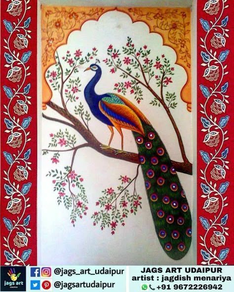 Peacock Wall Painting, Bird Silhouette Art, Rajasthani Painting, Mural Art Design, Rajasthani Art, Gold Art Painting, Peacock Wall Art, Boho Art Drawings, Peacock Painting