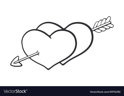 Simple Outline Drawing, Arrow Vector, Love Symbol, Background Simple, Doodle Design, Outline Drawing, Sketch Style, Outline Drawings, Two Hearts