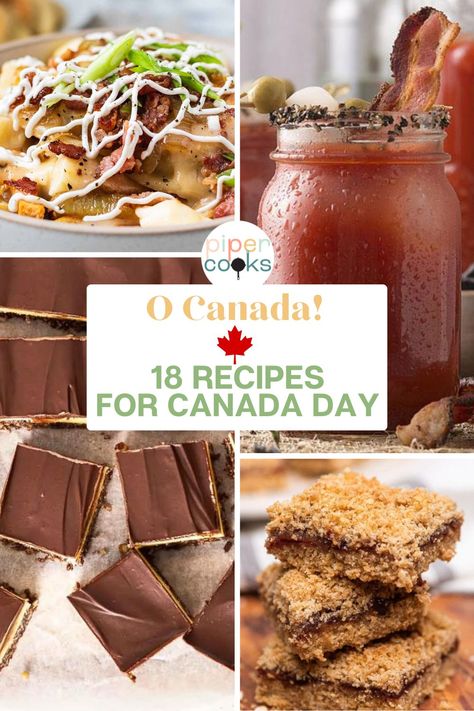 Nothing says Canada Day like a batch of freshly baked butter tarts, or a an icy cold Caesar cocktail, or authentic Canadian poutine. Explore the flavors of Canada with these 18 must-try recipes for your Canada Day feast. Whip up a batch of Nanaimo bars or maple cream cookies. With appetizers, main courses, and desserts all covered, you'll find plenty of inspiration to create a memorable Canada Day spread that honors the country's rich culinary traditions. Canadian Food Recipes Traditional, Canadian Appetizers, Canadian Foods, Caesar Cocktail, Canadian Poutine, Canadian Butter Tarts, Canadian Recipes, Canadian Dishes, Vegetarian Gravy