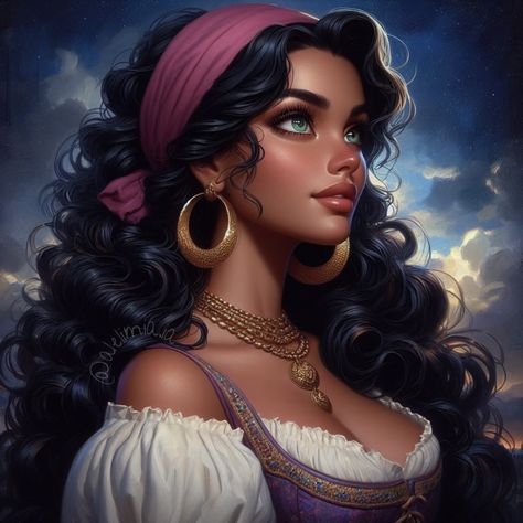 Black Disney Princess, Esmeralda Disney, Walt Disney Princesses, Disney Themed Outfits, Animation Disney, Disney Princess Artwork, Disney Princess Fan Art, Dark Disney, Black Cartoon Characters