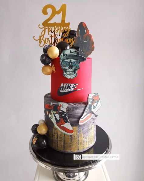 Trending cake. Nike, Jordan, 21st cake for him. Sneaker Cake, Jordan Birthday, Jordan Cake, Cake For Him, 21st Cake, Bday Cake, Theme Cake, Cake Cake, Cake Art