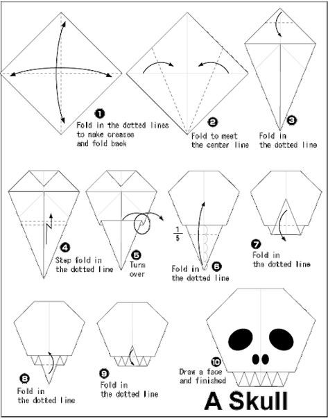 5f751c2e5097bb2c8ac4bb527345790c.gif (500×638) Origami Skull, Origami Ghost, ขวดโหล Mason Jar, Holiday Origami, Lantern Ghost, Halloween Origami, Craft Origami, Origami Diagrams, Halloween Paper Crafts