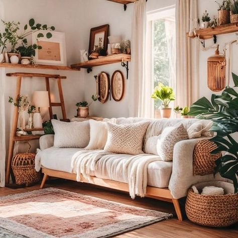 Scandinavian Home Decor Ideas, Minimalist Bohemian Living Room, Neutral Boho Living Room, Home Decor Apartment, Minimalist Living Room Design, Decor Ideas Bedroom, Home Decor Minimalist, Home Decor Crafts, Apartment Decor Inspiration