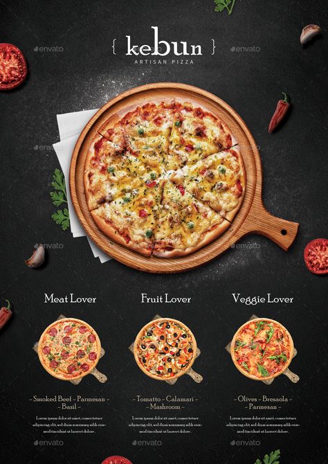 Pizza Menu Ideas, Pizza Menu Design Ideas, Pizza Design Ideas, Pizza Ads, Spinach Dumplings, Pizza Menu Design, Pizzeria Menu, Rustic Pizza, Pizzeria Design