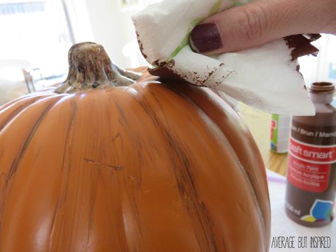 Love this! Make fake pumpkins look real with a little bit of paint! Use them year after year and keep the squirrels away! Craft Pumpkins, Halloween Gourds, Fake Pumpkins, Artificial Pumpkins, Pumpkin Stem, Faux Pumpkins, Wood Pumpkins, Brown Paint, Pumpkin Colors