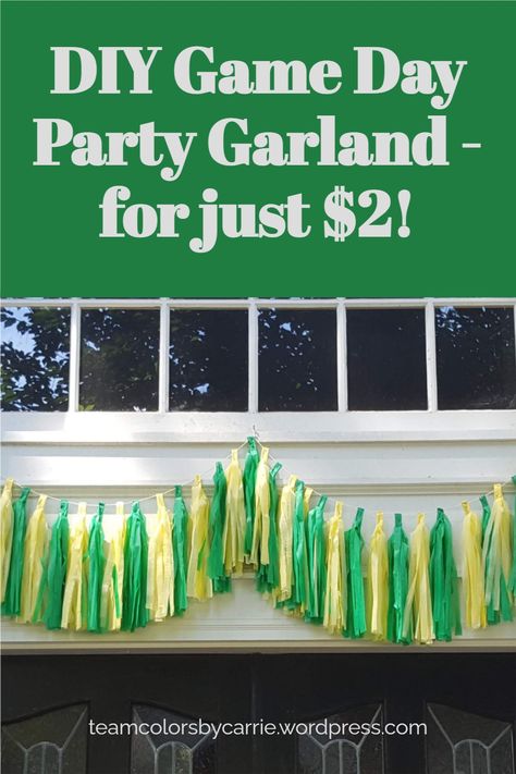 Get ready for game day with an easy DIY garland that you can leave outside, use to decorate the tent at a tailgate party, or the deck railing in your back yard! And the best part is that it’s made from plastic tablecloths from a dollar store! Game Day Tailgate Decorations, School Tailgate Ideas, Cheer Tailgate Ideas, Football Tent Decorations, Tailgate Photo Backdrop, Office Tailgate Party Decorations, Diy Tailgate Decorations, Homecoming Tailgate Ideas, How To Make A Banner Diy