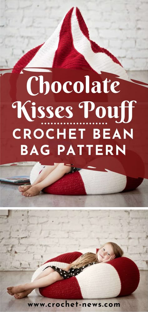 Whether you’re reading a book, watching the television or just lounging about, you will have fun sitting on this comfortable Chocolate Kisses Pouff Crochet Bean Bag Pattern!Add a quirky chair to your living room, bedrooms or any other part of your house with this bean bag. Kate W. of CraftingFriendsDesign designed this stylish and functional furniture for your home. #CROCHETPATTERN #CROCHET Crochet Bean Bag, Bean Bag Chair Pattern, Chair Crochet, Chair In Living Room, Bean Bag Pattern, Crochet Furniture, Crochet Pouf, Crochet Rugs, Mexico House