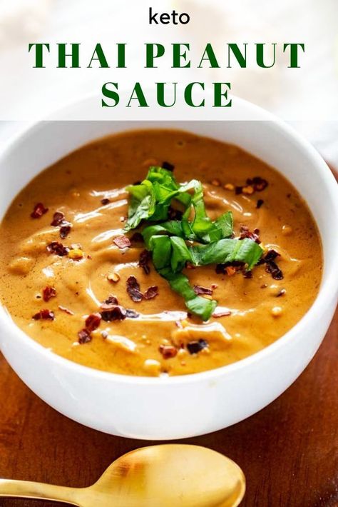 Keto Peanut Sauce Thai, Low Carb Peanut Sauce, Low Carb Thai Recipes, Keto Sauces Recipes, Keto Peanut Sauce, Thai Peanut Sauce Recipe, Keto Sauce, Keto Condiments, Salat Wraps