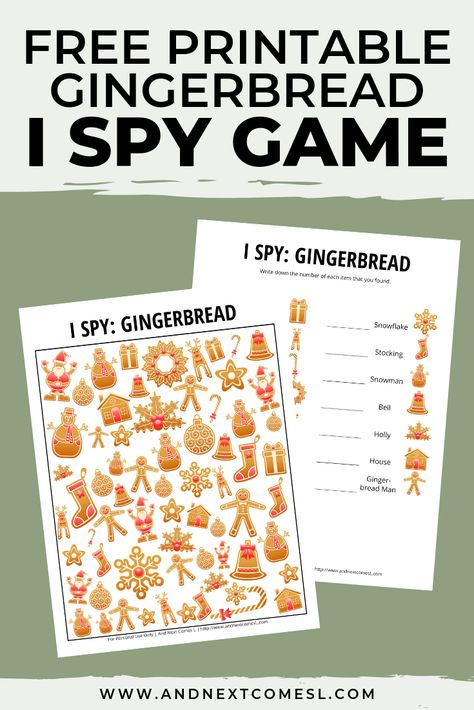 Christmas Activities For Kindergarten, Gingerbread Games, Christmas I Spy, Spy Games For Kids, Gingerbread Man Activities, Gingerbread Activities, Gingerbread House Parties, Gingerbread Party, I Spy Games