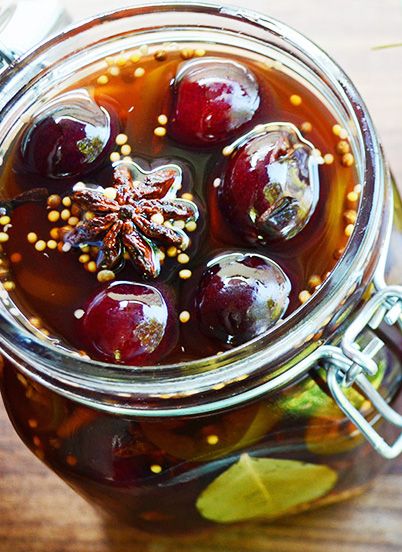 Pickled Fruit, Pickled Cherries, Andrew Zimmern, Pickled Veggies, Cherry Recipes, Pickled Vegetables, Pickling Recipes, Sweet Cherries, Jams & Jellies