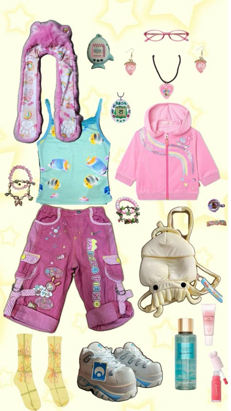 y2k blue yellow pink juminocore 2000s outfit jfashion kawaii kidcore Pink Juminocore, Fairykei Outfit, Juminocore Outfit, Kidcore Outfit, 2000s Kidcore, Kawaii Kidcore, Jfashion Kawaii, Drawing Outfits, Kidcore Y2k