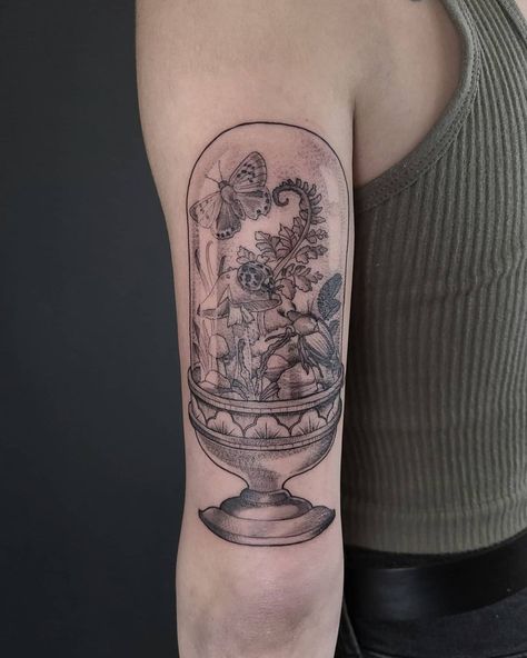 Victorian Era Tattoo Ideas, Victorian Sleeve Tattoo, Victorian Home Tattoo, Vintage Sleeve Tattoo, Victorian Inspired Tattoo, Cloche Tattoo, Gazebo Tattoo, Gothic Victorian Tattoo, Collage Tattoo Sleeve