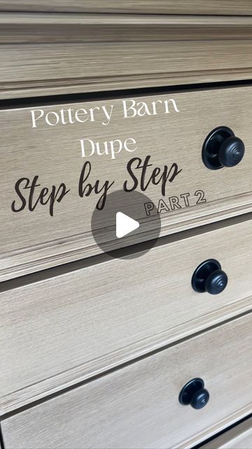 Maddison McCurdy | Furniture Refinishing & DIY on Instagram: "Okay here is PART TWO of the Pottery Barn Dupe!   Steps: • Prep and prime • Paint  • Grab your glazing supplies (brushes,broom,glaze,tape) • Tape off sections • Apply glaze, use the deck stain brush to smooth, and to add more texture, go over with broom. • WAIT for it to dry! It can take up to 8 hours with the rustoleum glaze! • Topcoat with your favorite clear topcoat! • Add hardware back • And you did it!!   This look was inspired by @blacksheep.house make sure to check her out!   Everything I used is linked in my bio!   #potterybarn #potterybarndupe #fauxwood #glaze #rustoleum #sherwinwilliams #lookforless #usewhatyouhave #paintedfurniture #furnituremakeover" Paint Glaze Furniture, Broom Painting Technique, Can You Stain Over Paint, Antique Glaze Over White Paint, How To Glaze Furniture, Faux Pottery Barn Wood Paint, Pottery Barn Wood Finish Diy, Pottery Barn Duplicate Diy, Pottery Barn Faux Wood Finish