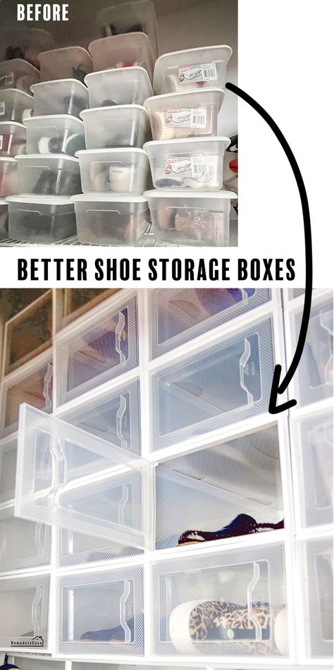 Closet Organization - Shoe storage Heel Storage Ideas, Dollar Tree Shoe Storage, Diy Closet Shoe Storage, Dollar Tree Shoe Organization, Shoe Storage Ideas Closet, Garage Shoe Storage, Organizing Shoes, Shoe Box Organizer, Shoe Organization Diy