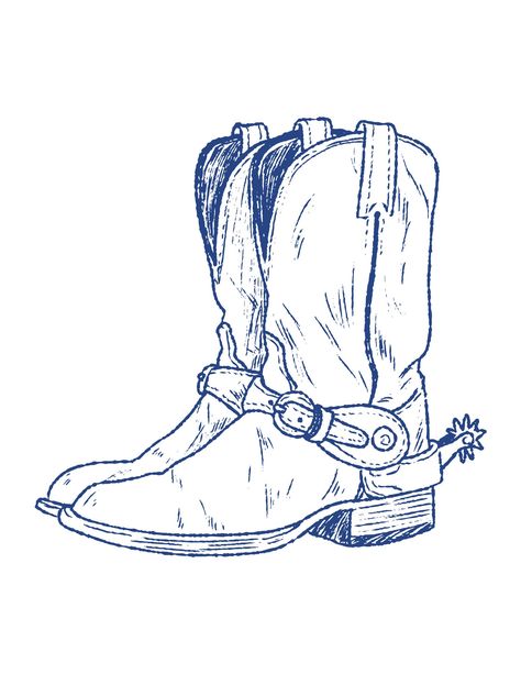 Cowboy Boots Drawing Reference, Cowboy Boots Cartoon, Cowboy Hat Doodle, Cowboy Boots Tattoo, Cowboy Boot Drawing, Boots Sketch, Cowboy Boots Illustration, Cowboy Boot Art, Boot Drawing