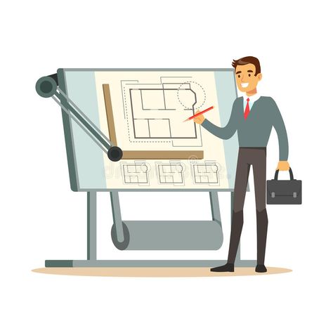 Architect Character, Engineering Illustration, Architect Working, Architect Project, Character Vector, Conceptual Illustration, Cartoon People, Education Architecture, Drawing Board