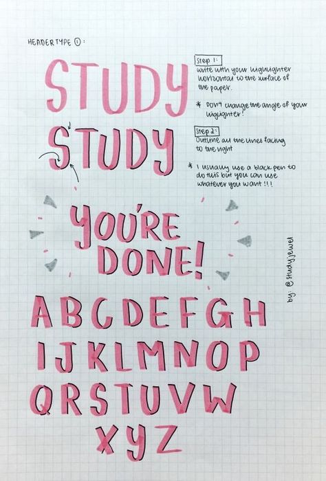 shadow header ideas Penanda Buku, Lettering Guide, Bullet Journal Font, Journal Fonts, Bullet Journal Notes, Hand Lettering Fonts, Hand Lettering Alphabet, Lettering Alphabet Fonts, Notes Inspiration