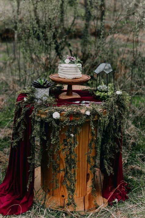 Viking Wedding Table Centerpieces, Celtic Wedding Reception, Viking Boho Wedding, Pagan Themed Wedding, Ancient Lore Village Wedding, Wiccan Wedding Cake, Burgundy Forest Wedding, Hozier Themed Wedding, Elvish Wedding Decor