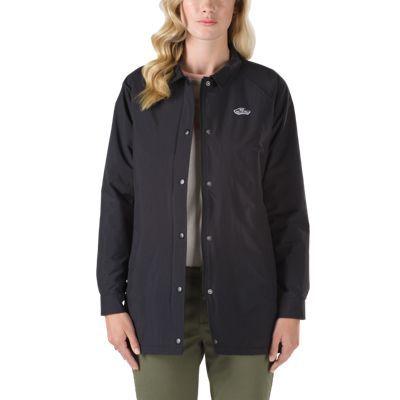 Thanks Coach Long MTE Jacket | Shop At Vans Vans Jacket, Long Black Coat, Basic Jackets, Vans Black, Coach Jacket, Nike Fashion, Long Black, Shirt Collar, Black Jacket