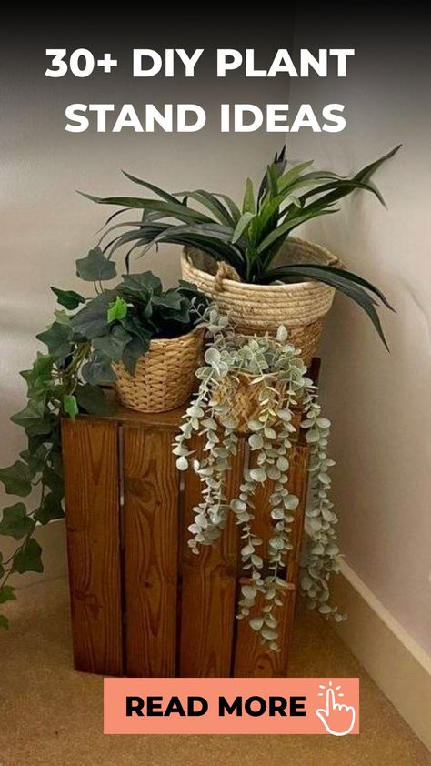 30+ DIY Plant Stand Ideas Barnwood Plant Stand, Plant Stand Display Ideas, Diy Corner Stand, Plant Stool Ideas, Plant Pedestal Diy, Repurpose Plant Stand, Indoor Plant Container Ideas, Diy Plant Stool, How To Organize Plants Indoors