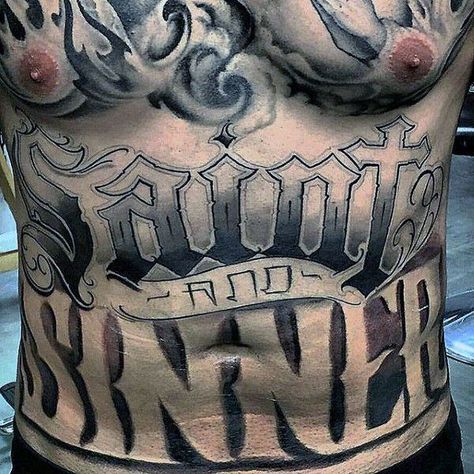 150 Coolest Stomach Tattoos For Men & Women - Wild Tattoo Art Best Stomach Tattoos, Mens Stomach Tattoo, Traditional Chicano Tattoos, Abdomen Tattoo, Saint Tattoo, Lower Stomach Tattoos, Lettering Tattoos, Art Chicano, Tattoo Script Fonts