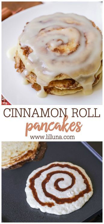 Cinnamon roll pancakes are filled with a cinnamon swirl and topped with a smooth cream cheese frosting that is utterly delicious! #cinnamonrollpancakes #cinnamonroll #pancakes #breakfast #cinnamon Fancy Pancakes Ideas, Pancakes With Cream Cheese, Cinnamon Swirl Pancakes, Fancy Sweets, Pancakes With Cream, Cinnamon Roll Pancakes Recipe, Breakfast Cinnamon, Pancakes Vegan, Cinnamon Roll Pancakes