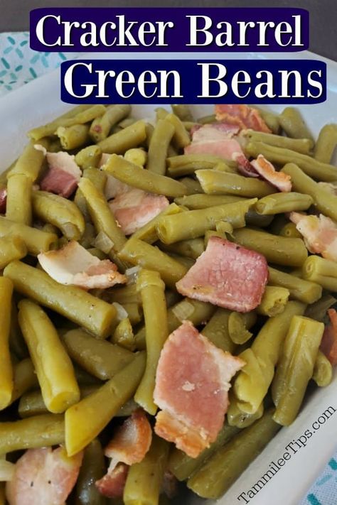 Cracker Barrel Green Beans Recipe, Cracker Barrel Green Beans, Southern Green Bean Recipes, Easy Green Bean Recipes, Ham And Green Beans, Thanksgiving Green Beans, Southern Style Green Beans, Crockpot Green Beans, Southern Green Beans